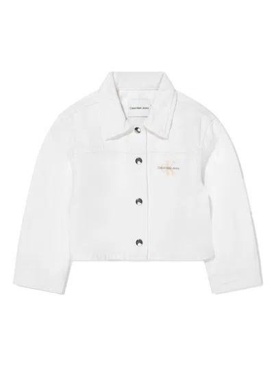 Calvin Klein Kids' Logo-embroidered Denim Jacker In White