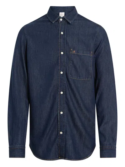 Calvin Klein Collared Shirt With Pocket And Long Sleeves In Blue
