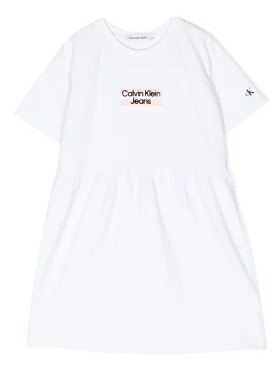 Calvin Klein Kids' Logo-embroidered Dress In White