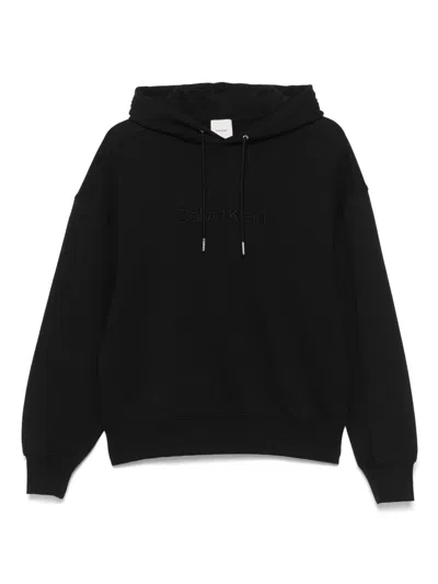 Calvin Klein Logo-embroidered Hoodie In Black