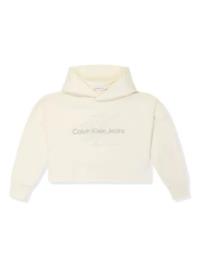 Calvin Klein Kids' Logo-embroidered Hoodie In Neutrals