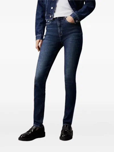 Calvin Klein Logo-embroidered Jeans In Blue
