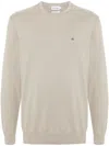 Calvin Klein Logo-embroidered Waffle-knit Jumper In Neutrals