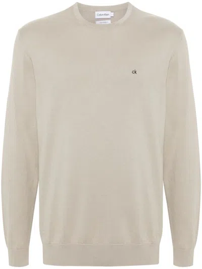 Calvin Klein Logo-embroidered Waffle-knit Jumper In Neutrals