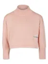 Calvin Klein Pink Crop Sweater For Girl With Logo In Pink