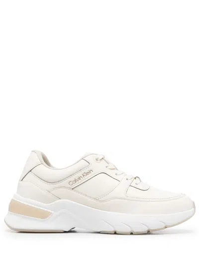 Calvin Klein Logo-embroidered Panelled Trainers In Neutrals