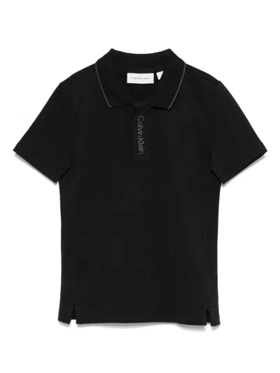 Calvin Klein Kids' Logo-embroidered Piqué Polo Shirt In Black