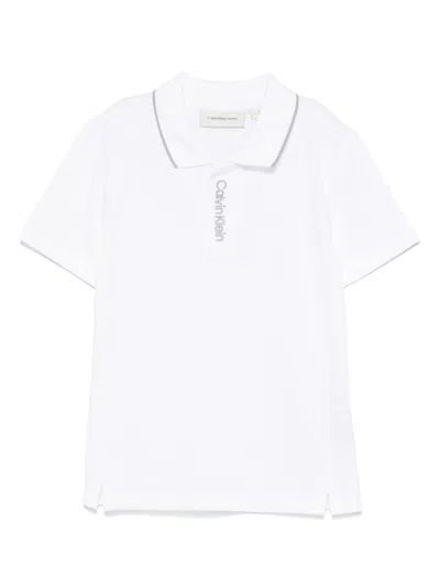 Calvin Klein Kids' Logo-embroidered Polo Shirt In 白色