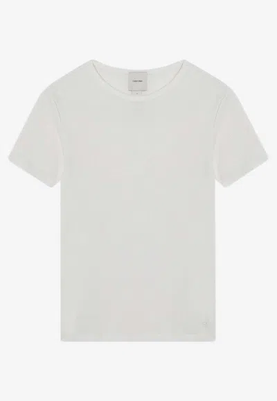 CALVIN KLEIN LOGO EMBROIDERED RIBBED T-SHIRT