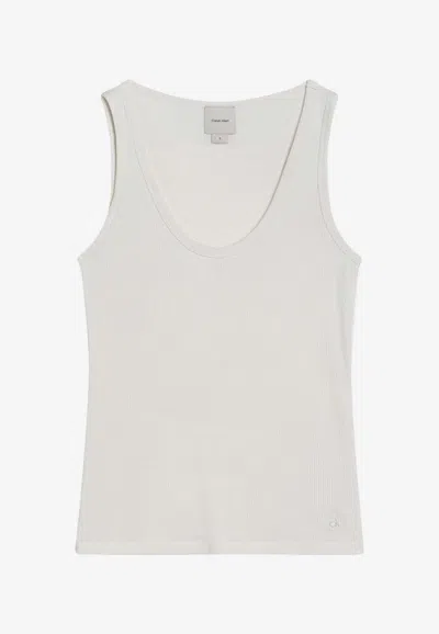Calvin Klein Logo Embroidered Ribbed Tank Top In White