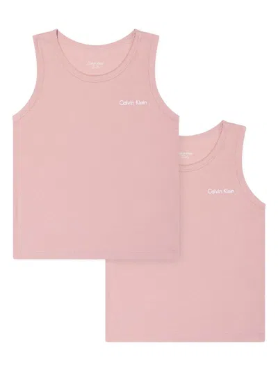 Calvin Klein Kids' Logo-embroidered Ribbed Vest (set Of Two) In Pink