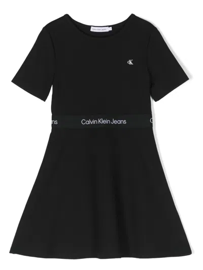 Calvin Klein Kids' Logo-embroidered Short-sleeve Dress In Black
