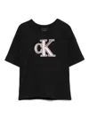 Calvin Klein Logo-embroidered T-shirt In 黑色