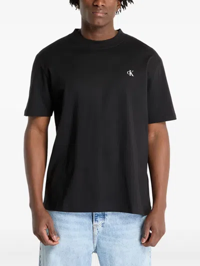 Calvin Klein Logo-embroidered T-shirt In Black
