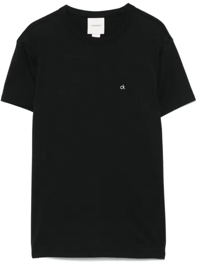 Calvin Klein Logo-embroidered T-shirt In Black