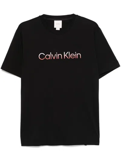 Calvin Klein Logo-embroidered T-shirt In Black