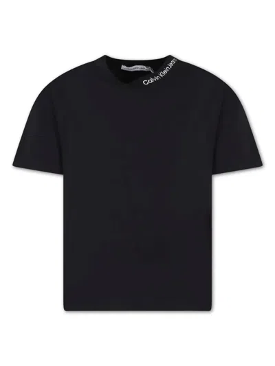 Calvin Klein Kids' Logo-embroidered T-shirt In Black