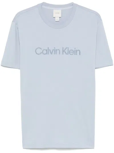 Calvin Klein Logo-embroidered T-shirt In Blue
