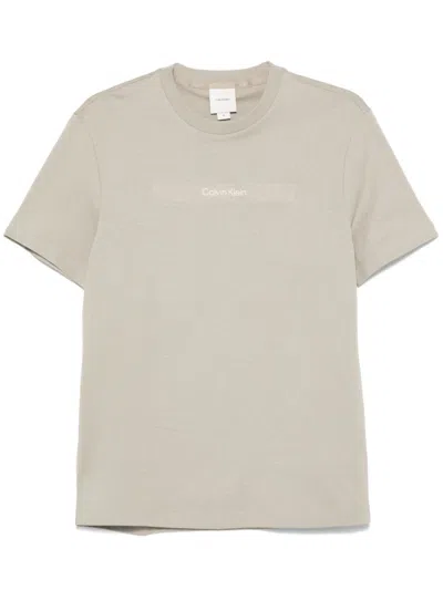 Calvin Klein Logo-embroidered T-shirt In Neutrals