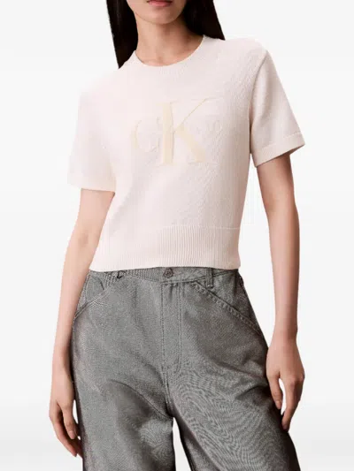 Calvin Klein Logo-embroidered T-shirt In Pink