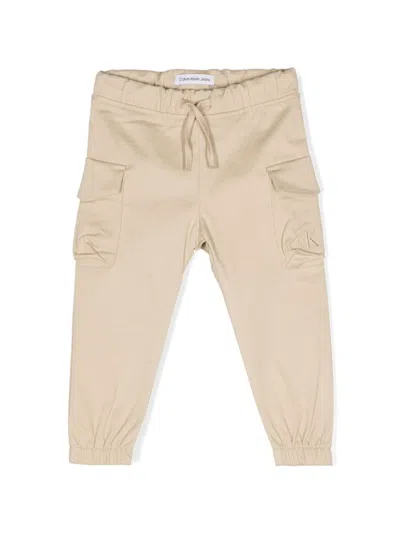 Calvin Klein Babies' Logo-embroidered Tapered Cargo Pants In Neutrals