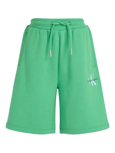 Calvin Klein Kids' Logo-embroidered Track Shorts In Green