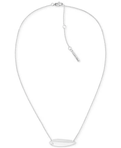 Calvin Klein Logo-etched Sculpted Pendant Necklace, 16" + 2" Extender In Silver