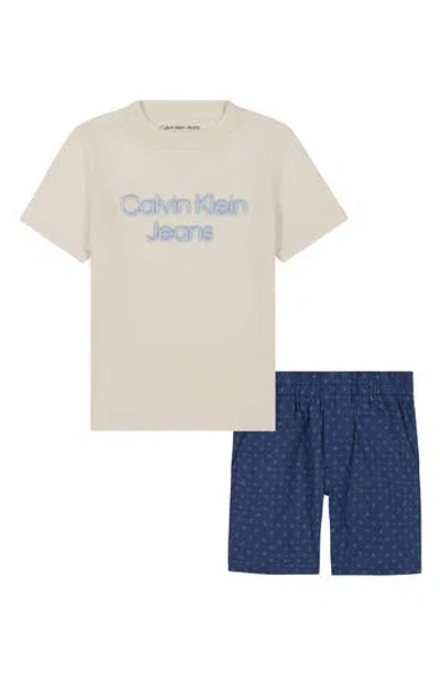 Calvin Klein Babies'  Logo Graphic T-shirt & Monogram Shorts In Blue