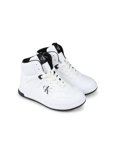 Calvin Klein Kids' Logo High-top Sneakers In White