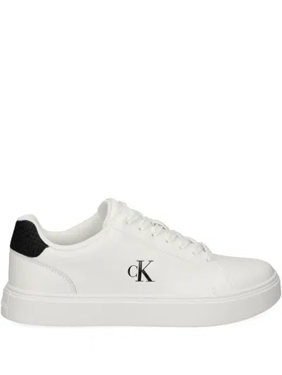 Calvin Klein Logo Leather Sneakers In White