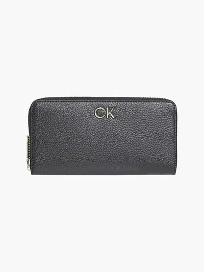 Calvin Klein Logo Leather Wallet In Black
