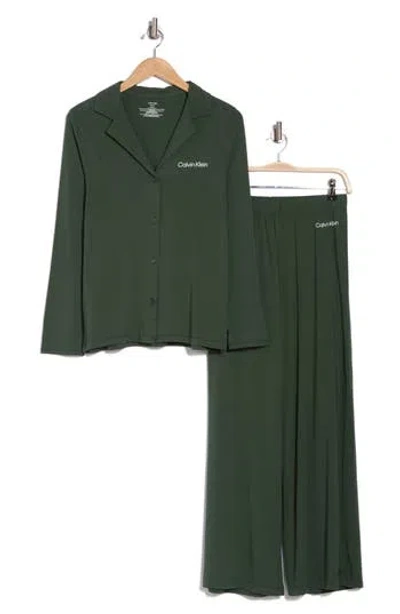Calvin Klein Logo Long Pajamas In Mti Kells Green