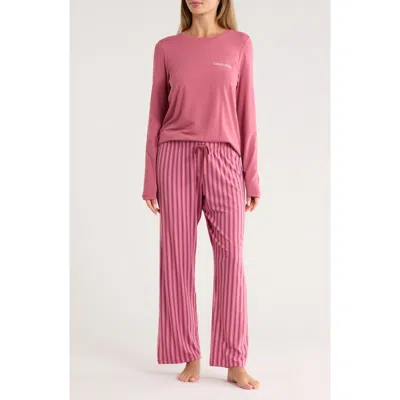 Calvin Klein Logo Long Pajamas In Pink