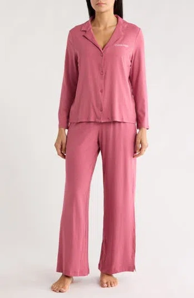 Calvin Klein Logo Long Pajamas In Pink