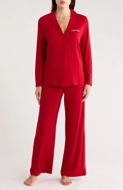 Calvin Klein Logo Long Pajamas In Red