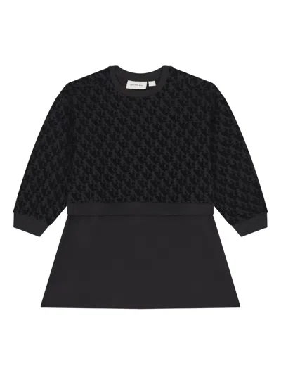 Calvin Klein Kids' Logo Long-sleeve Dress In Black