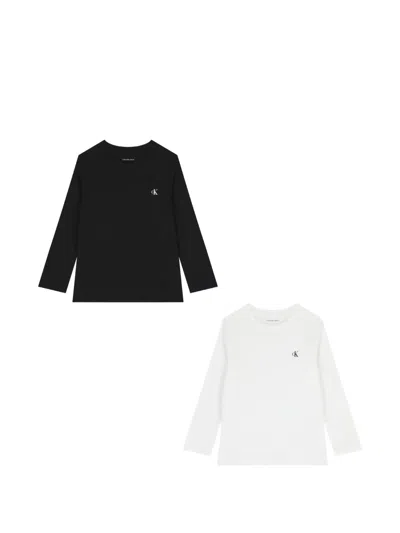 Calvin Klein Kids' Logo Long-sleeves T-shirt (set Of Two) In Black