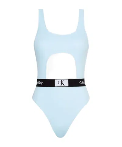 Calvin Klein Logo One-piece Swimsuit In Blue