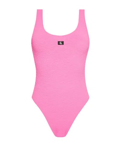 Calvin Klein Logo One-piece Swimsuit In Pink