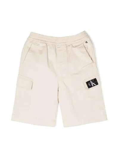 Calvin Klein Kids' Logo-patch Bermuda Shorts In Neutrals