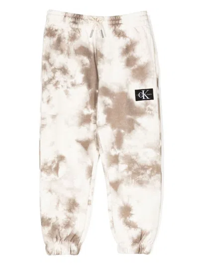 Calvin Klein Kids' Logo-patch Bleached Track Pants In Brown