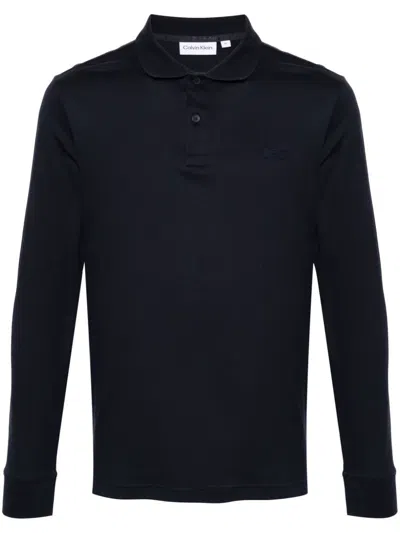 Calvin Klein Long-sleeve Cotton Polo Shirt In Black