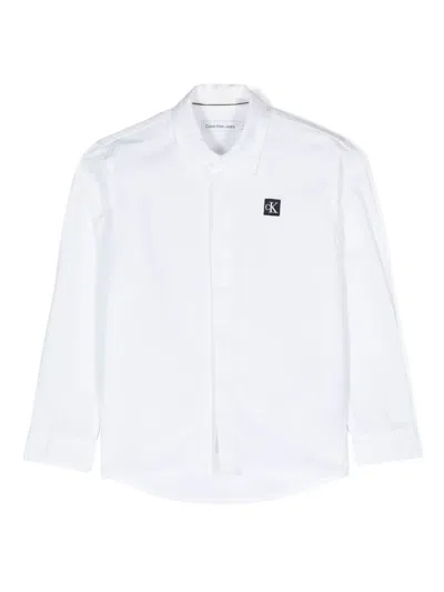 Calvin Klein Kids' Logo-patch Cotton Shirt In White
