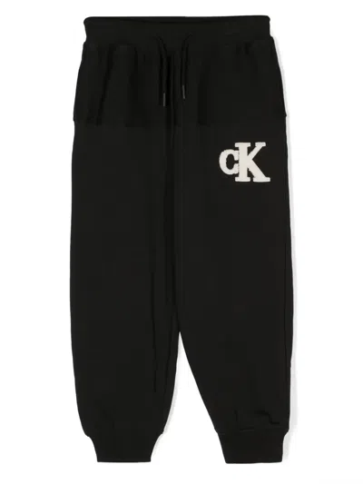 Calvin Klein Kids' Logo-patch Cotton Track Pants In Black