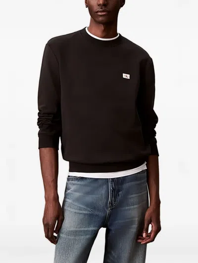 Calvin Klein Logo-patch Crew-neck Sweatshirt In Black