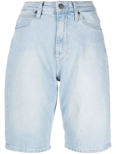 Calvin Klein Logo-patch Denim Shorts In Blue
