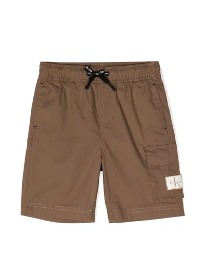 Calvin Klein Kids' Logo-patch Detail Cargo Shorts In Brown