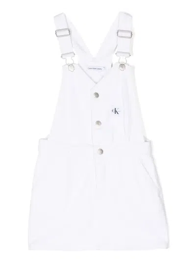 Calvin Klein Kids' Logo-patch Dungaree Dress In White
