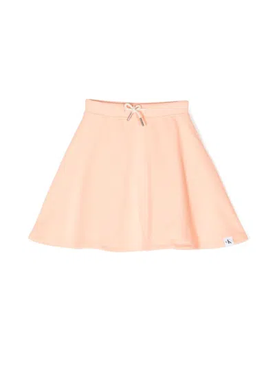 Calvin Klein Kids' Logo-patch Flared Mini Skirt In Orange