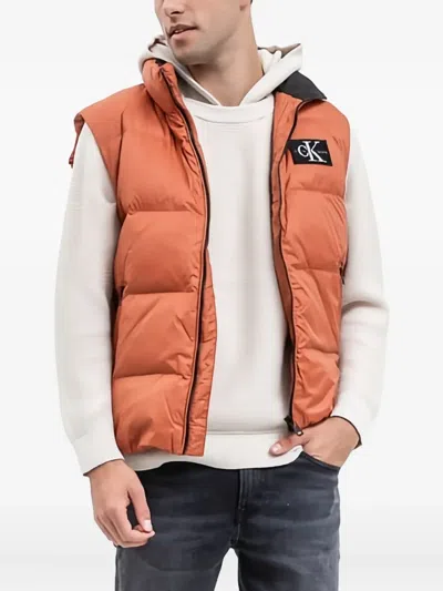 Calvin Klein Logo-patch Hoodie In Orange